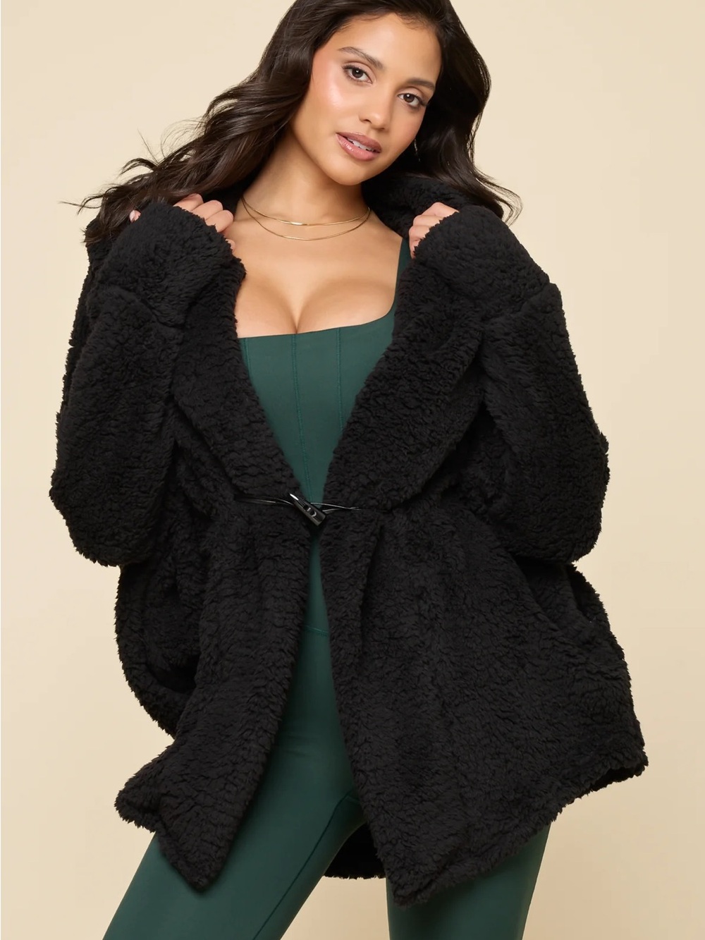 Popflex Faux Sherpa Cocoon Coat - Black
